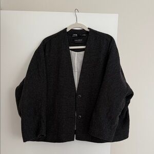 Zara Charcoal Black Boxy Button Jacket